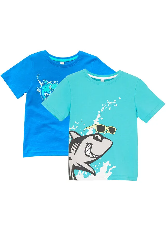 Camiseta de algodón orgánico para niños (2 unidades) Celeste/azul glaciar