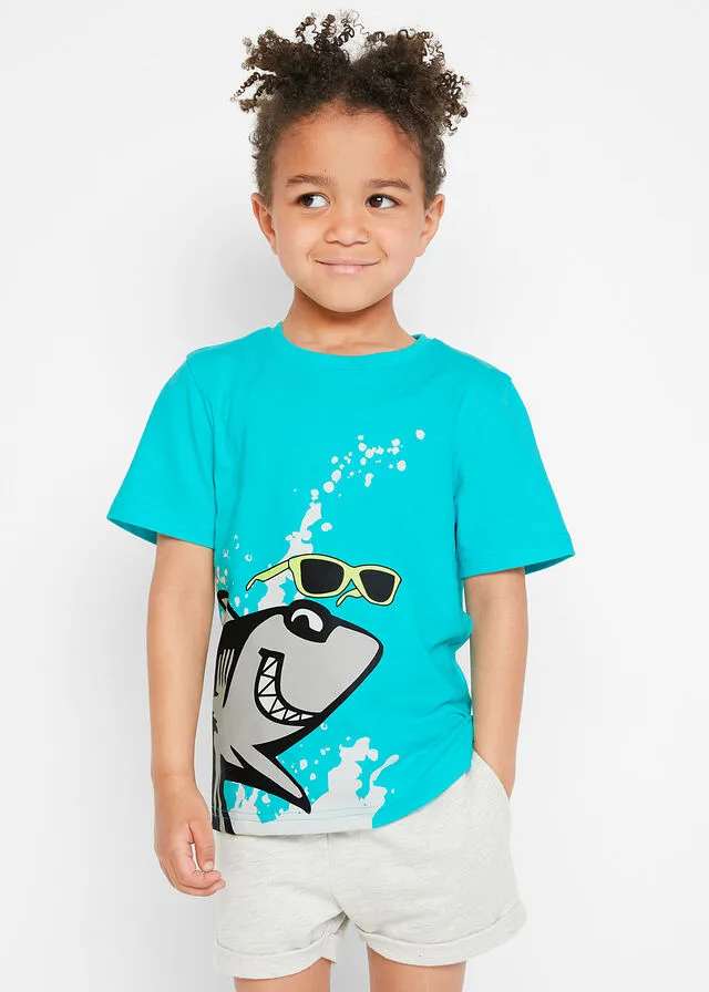 Camiseta de algodón orgánico para niños (2 unidades) Celeste/azul glaciar