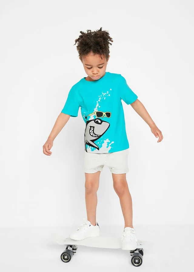 Camiseta de algodón orgánico para niños (2 unidades) Celeste/azul glaciar