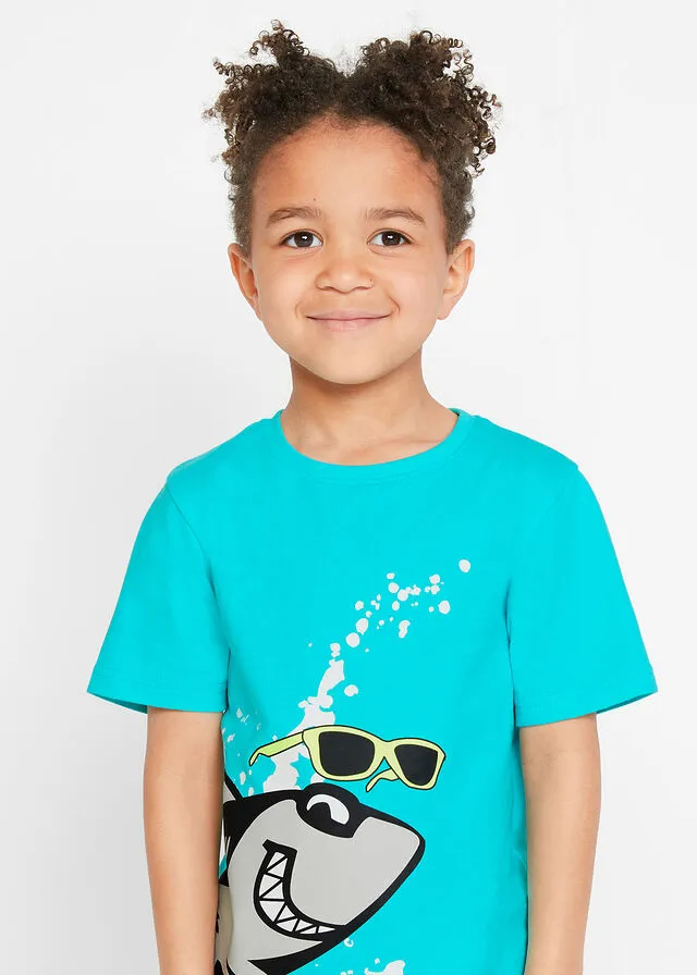 Camiseta de algodón orgánico para niños (2 unidades) Celeste/azul glaciar