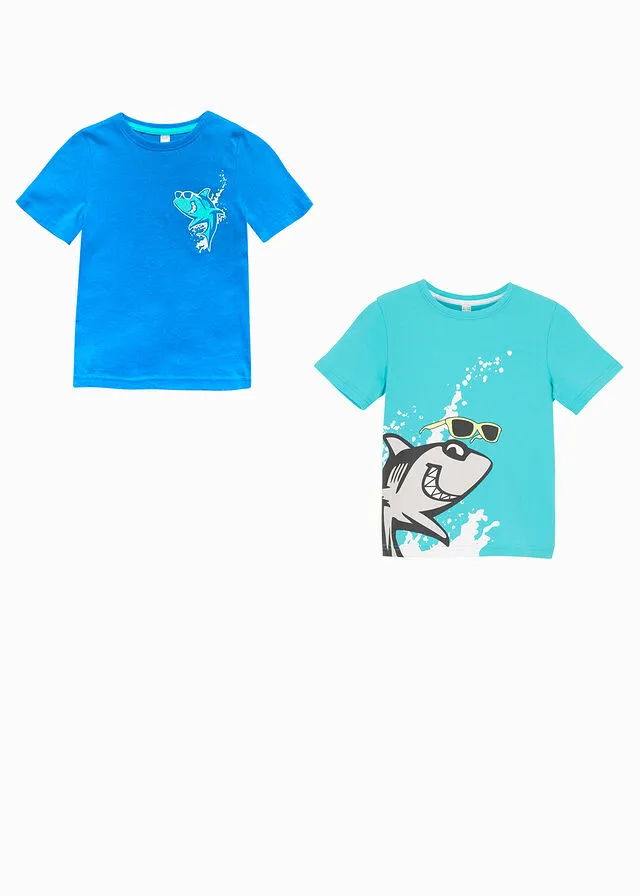 Camiseta de algodón orgánico para niños (2 unidades) Celeste/azul glaciar