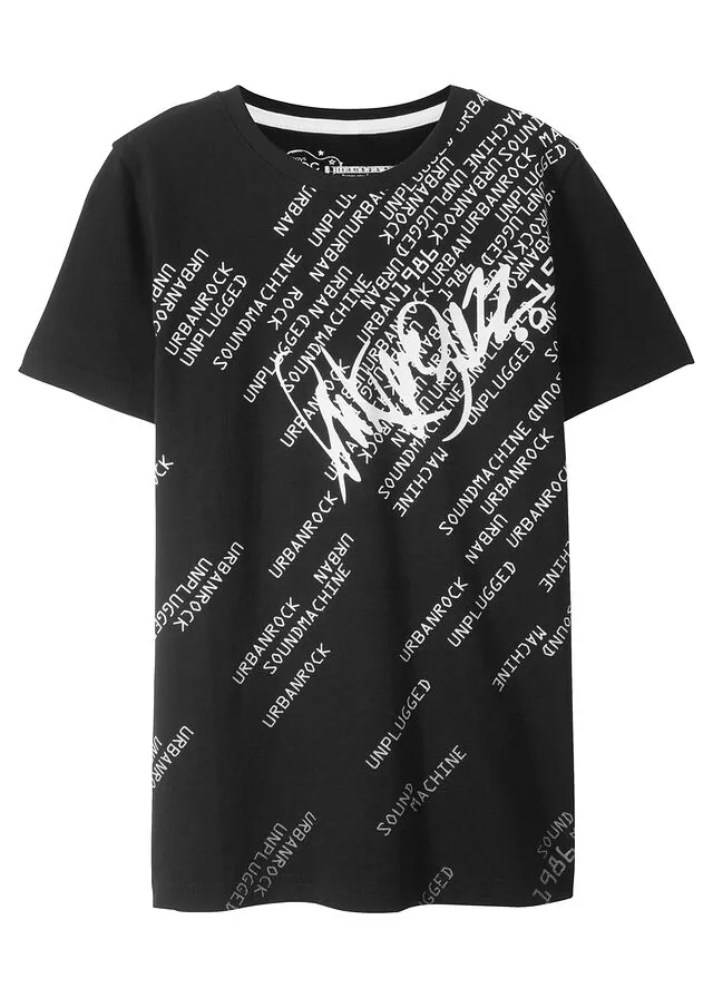 Camiseta de corte slim y algodón orgánico para niños Negro estampado