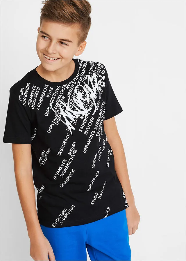 Camiseta de corte slim y algodón orgánico para niños Negro estampado