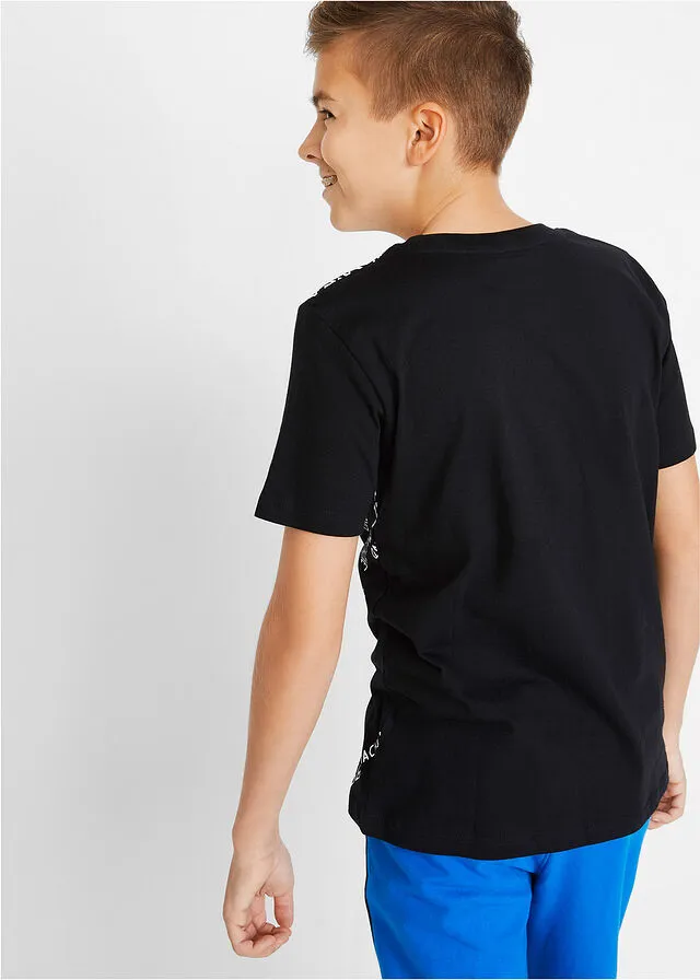 Camiseta de corte slim y algodón orgánico para niños Negro estampado