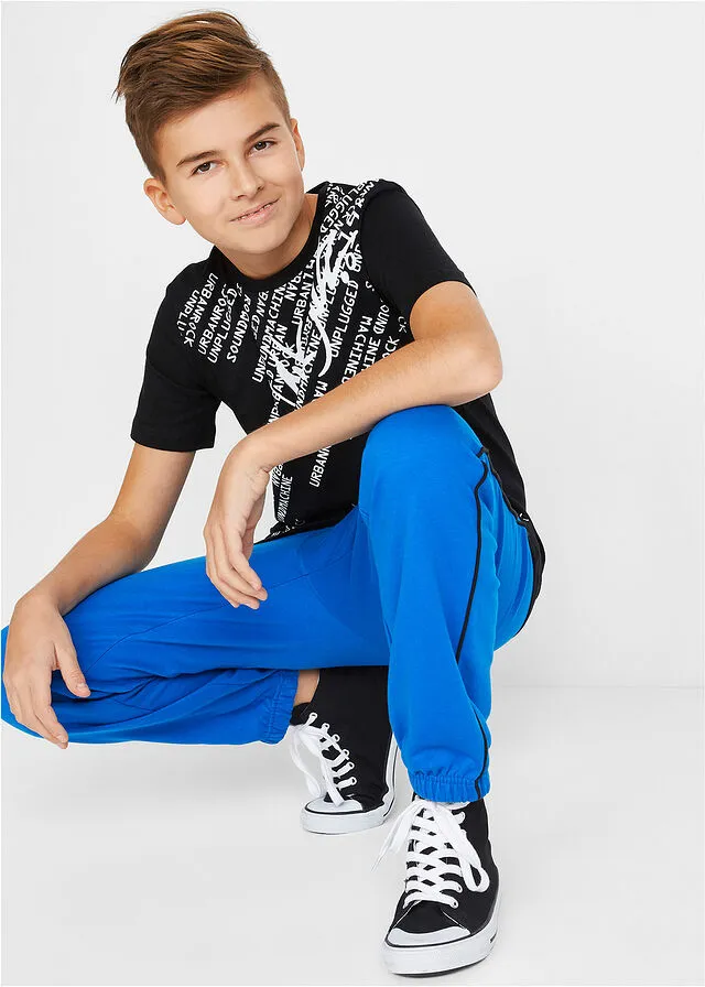 Camiseta de corte slim y algodón orgánico para niños Negro estampado