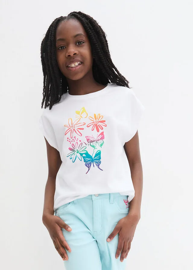 Camiseta para niñas de algodón orgánico Blanco