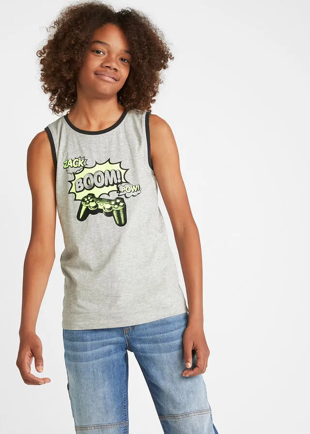 CAMISETA SIN MANGAS PARA NIñOS DE ALGODóN ORGáNICO (2 UNIDADES) NEGROGRIS CLARO JASPEADO