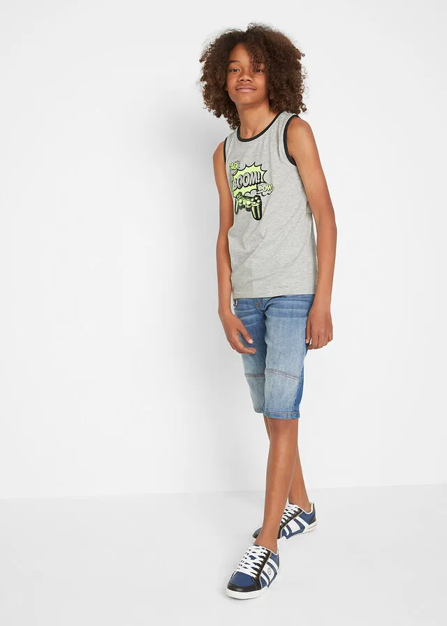 CAMISETA SIN MANGAS PARA NIñOS DE ALGODóN ORGáNICO (2 UNIDADES) NEGROGRIS CLARO JASPEADO