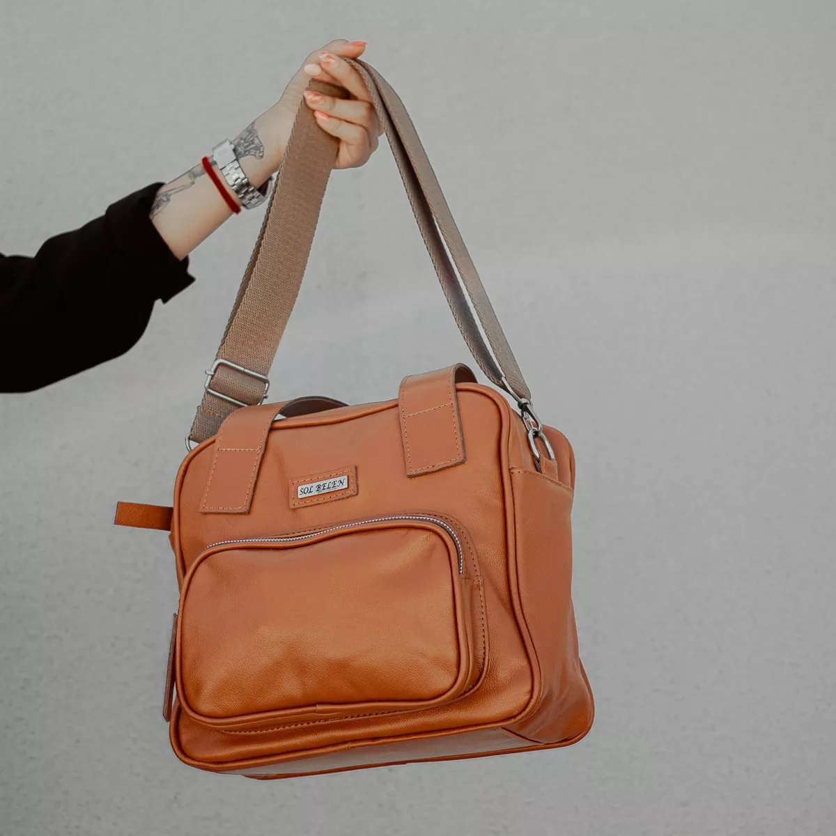 Cartera Morral De Cuero Vacuno Mujer Moderno + Correa Desm.