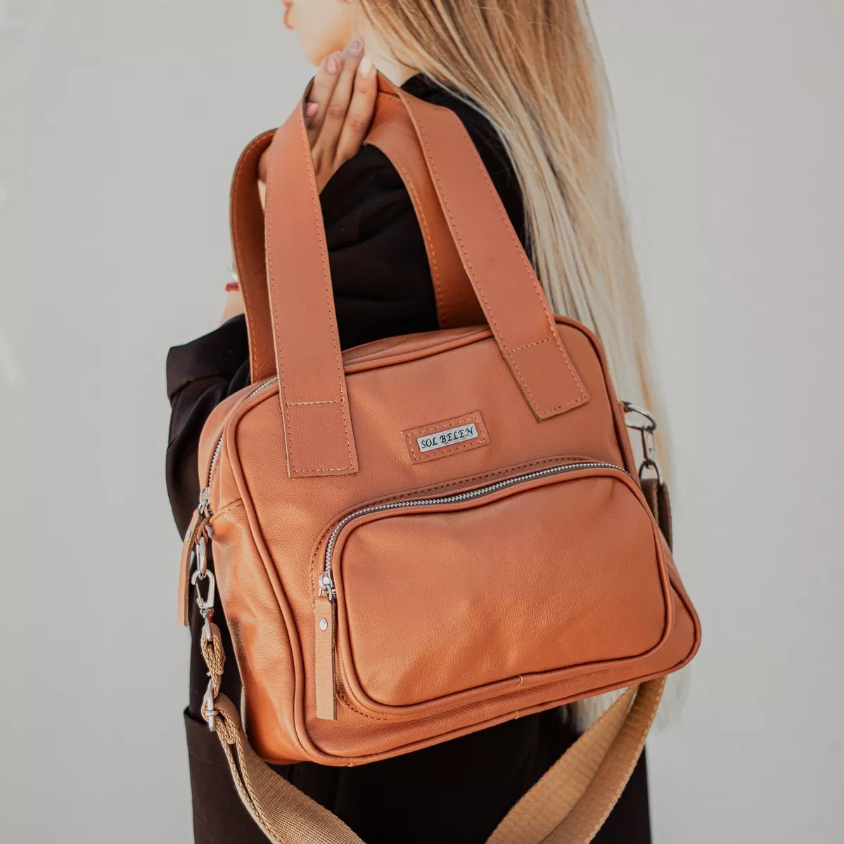 Cartera Morral De Cuero Vacuno Mujer Moderno + Correa Desm.