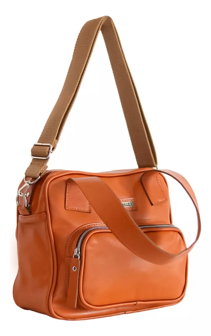 Cartera Morral De Cuero Vacuno Mujer Moderno + Correa Desm.