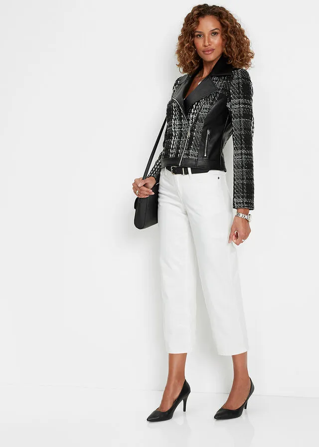 CAZADORA BIKER CON TWEED NEGROBLANCO DE CUADROS