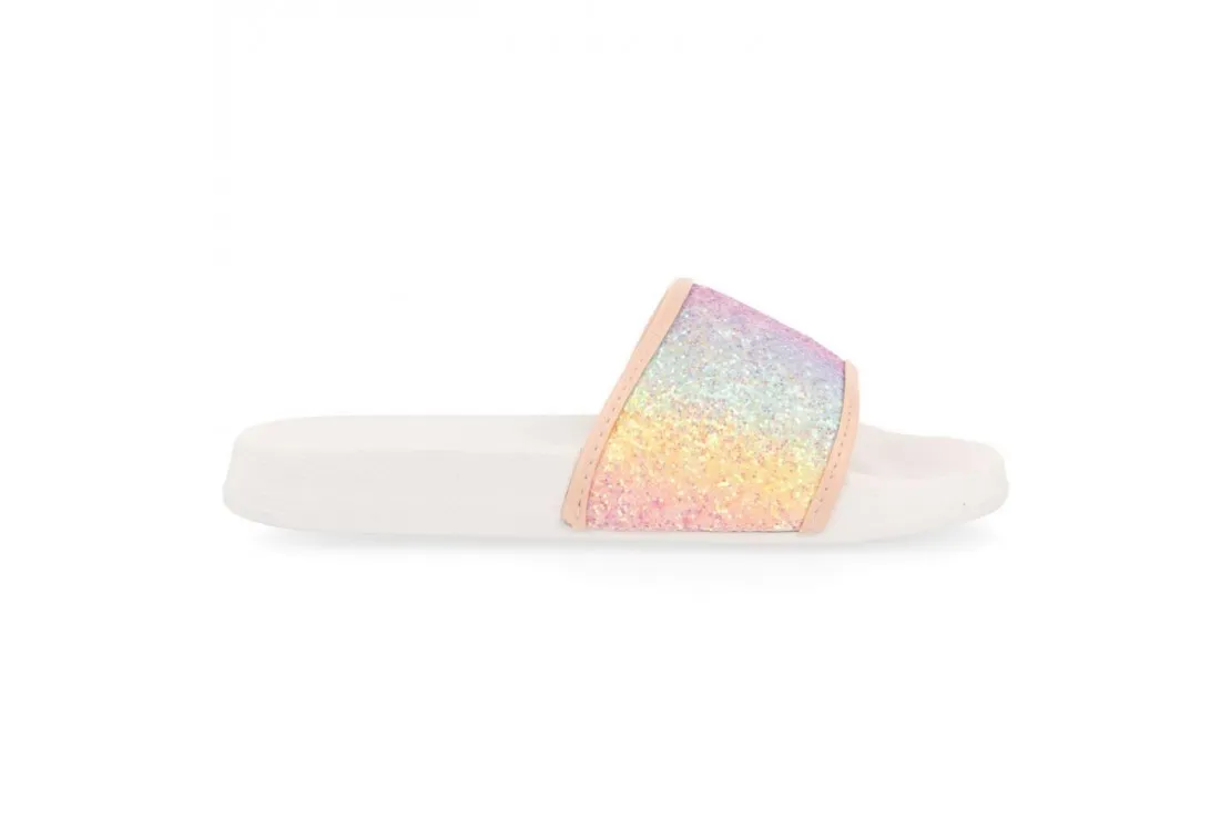 CHANCLAS DE PLAYA BLANCAS CON PALA MULTICOLOR PARA NINA CREOLA