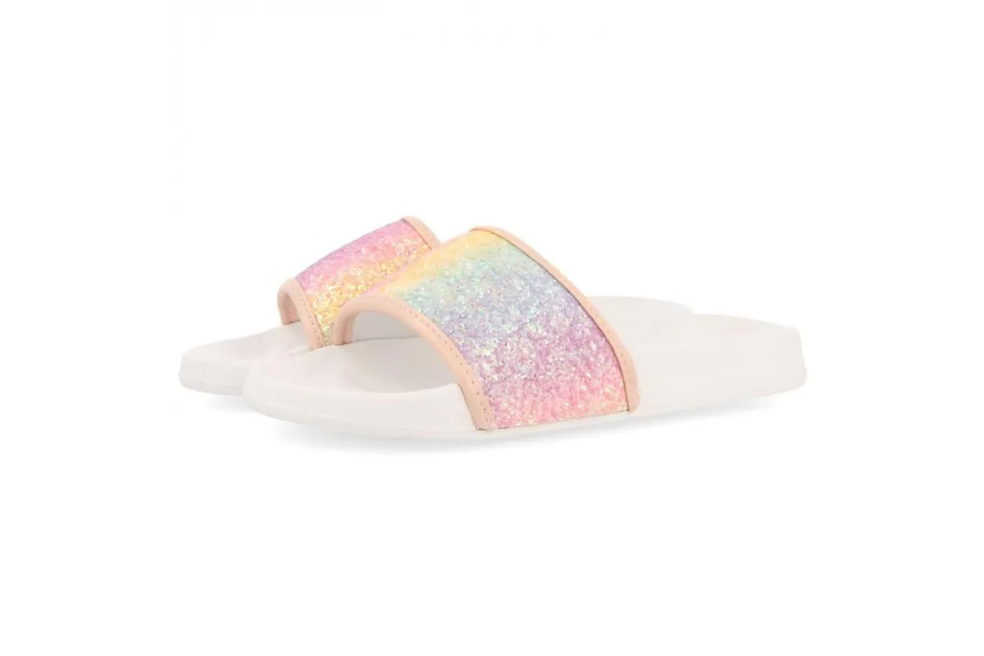 CHANCLAS DE PLAYA BLANCAS CON PALA MULTICOLOR PARA NINA CREOLA