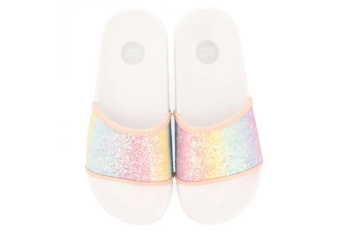 CHANCLAS DE PLAYA BLANCAS CON PALA MULTICOLOR PARA NINA CREOLA