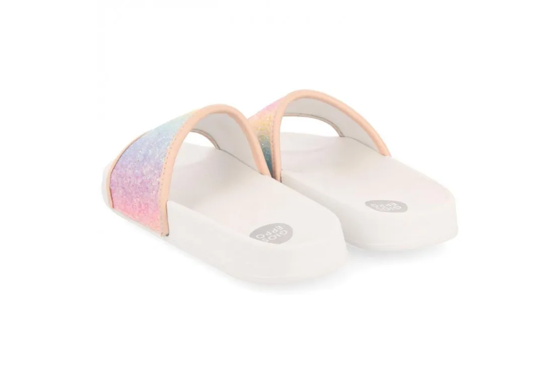 CHANCLAS DE PLAYA BLANCAS CON PALA MULTICOLOR PARA NINA CREOLA