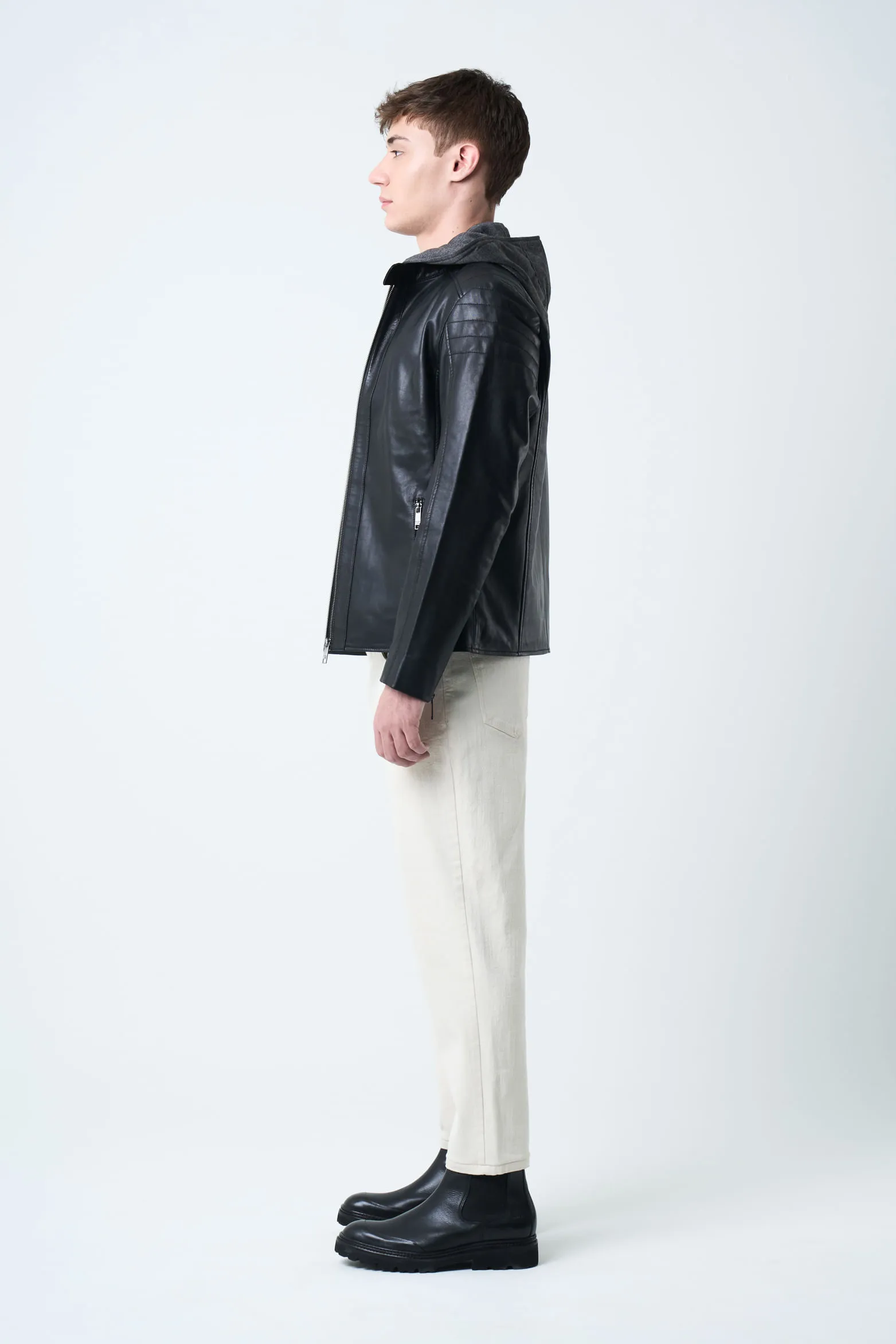 Chaqueta belmont 2 de cuero liso para hombre semi ajustada