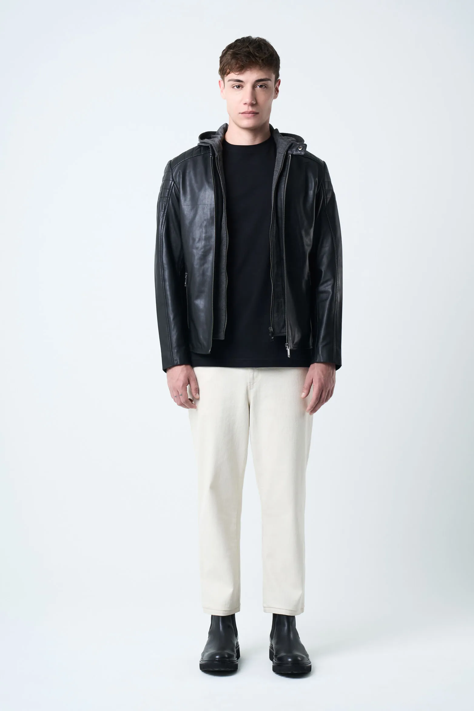 Chaqueta belmont 2 de cuero liso para hombre semi ajustada