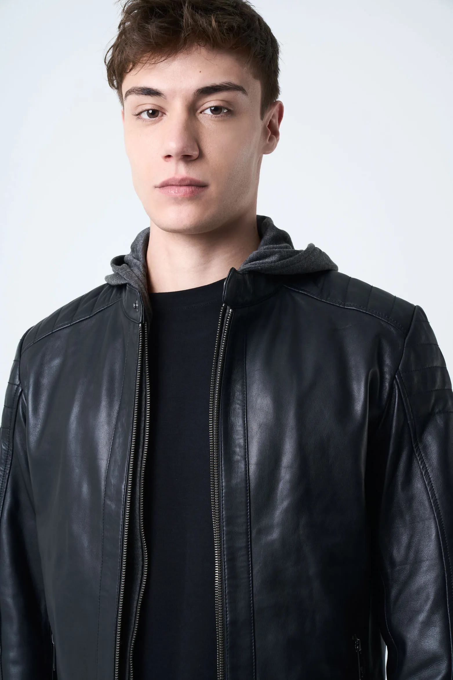 Chaqueta belmont 2 de cuero liso para hombre semi ajustada