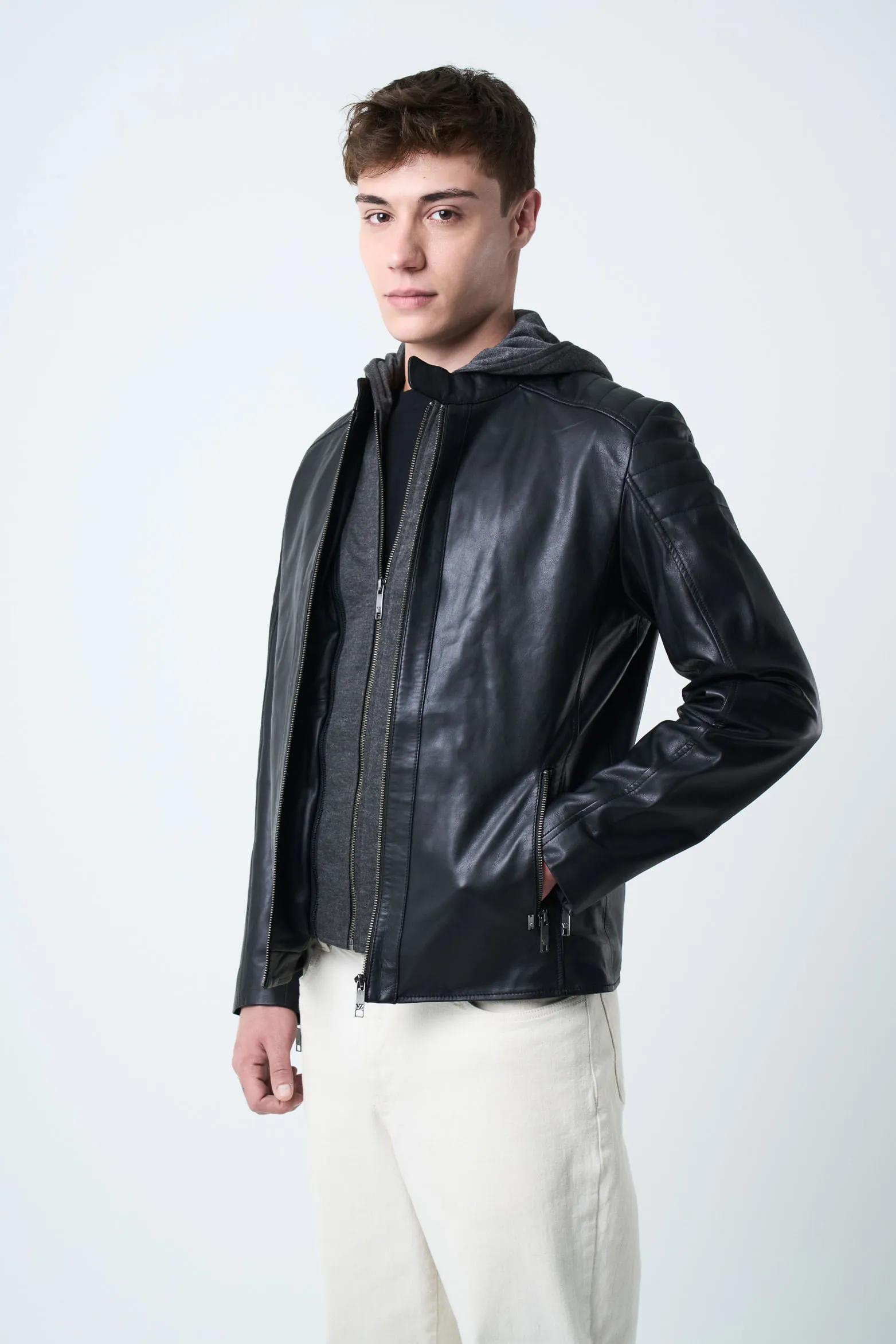 Chaqueta belmont 2 de cuero liso para hombre semi ajustada