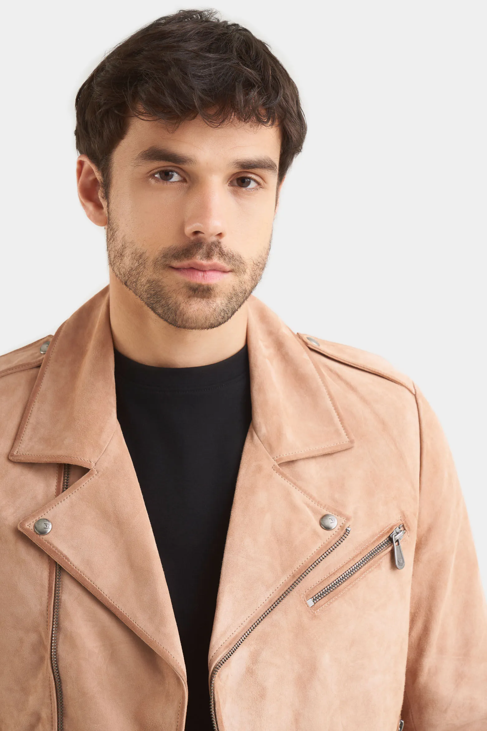 Chaqueta biker de gamuza para hombre cremallera cruzada