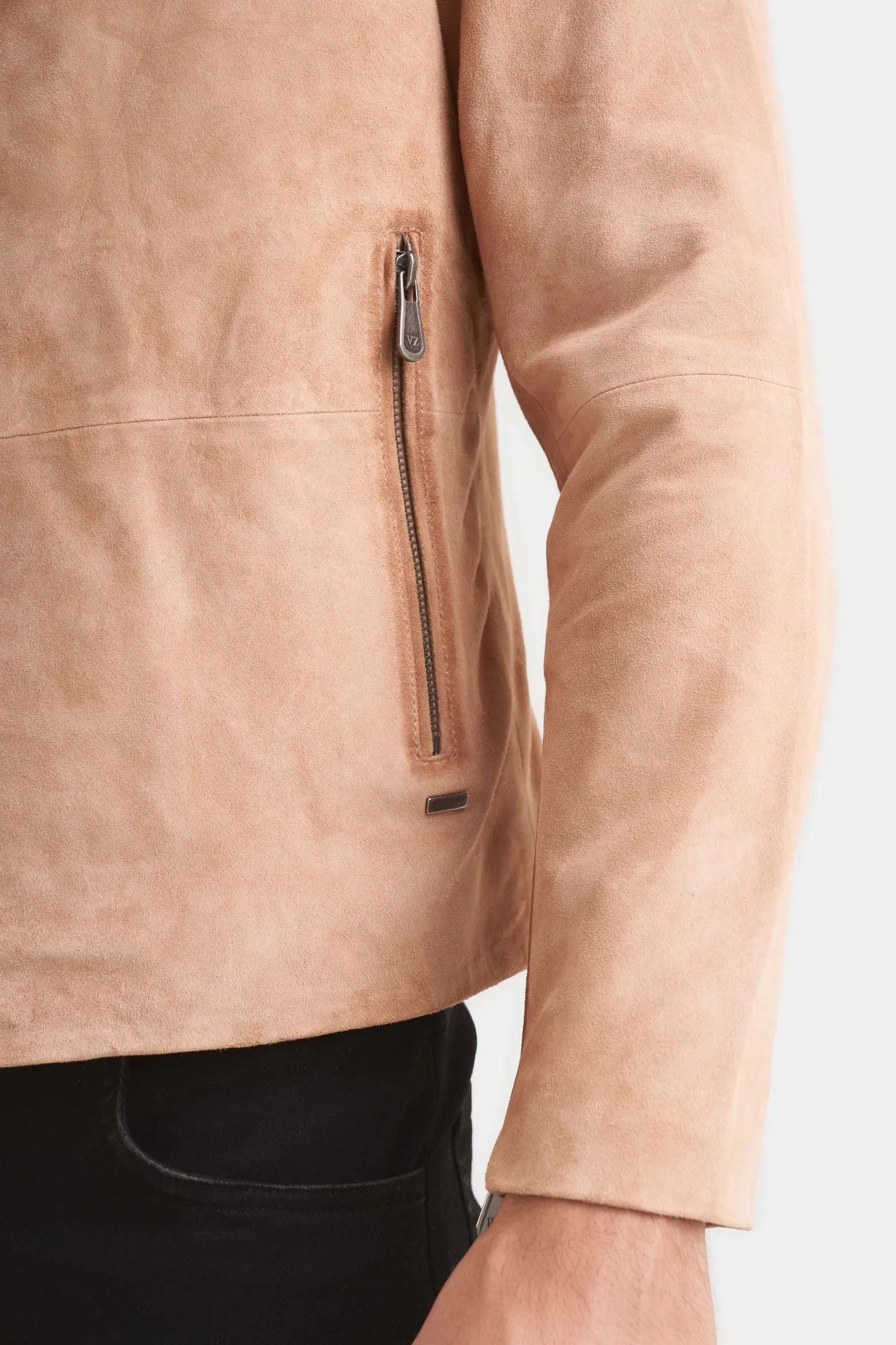 Chaqueta biker de gamuza para hombre cremallera cruzada