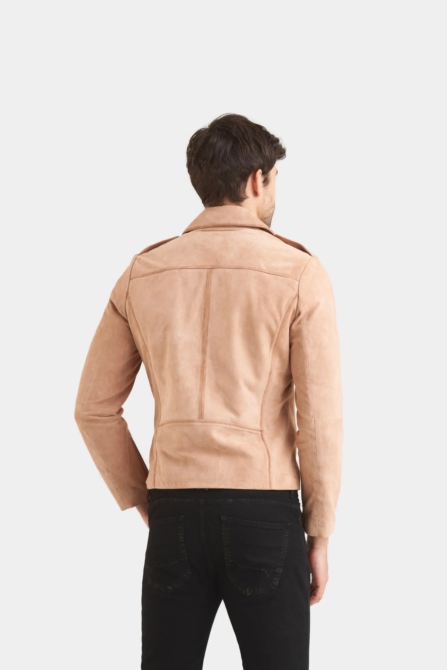 Chaqueta biker de gamuza para hombre cremallera cruzada