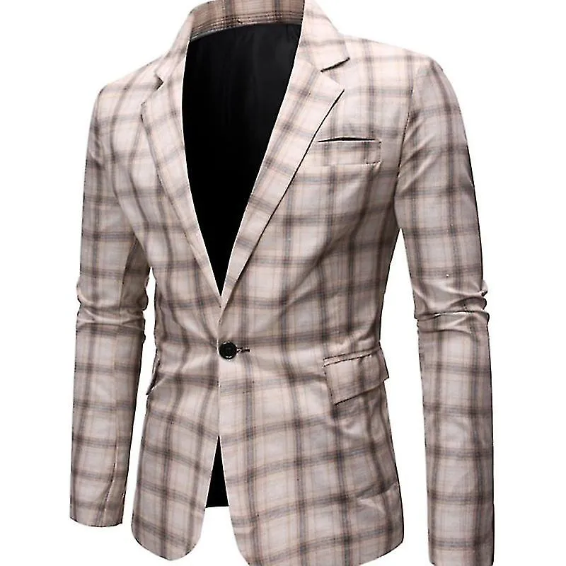 Chaqueta blanca de solapa de cuadros para hombres Slim Fit