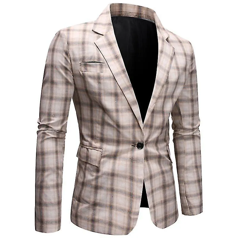 Chaqueta blanca de solapa de cuadros para hombres Slim Fit