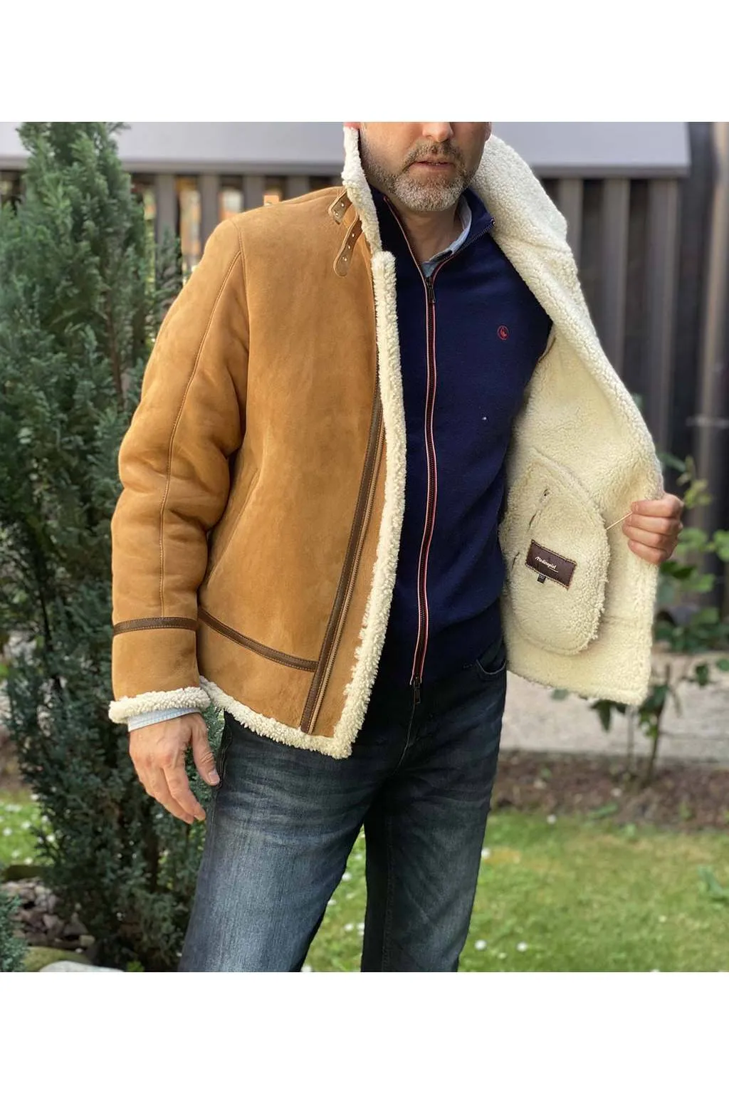 Chaqueta medinapiel 16302  pelliza aviador marlboro rizado