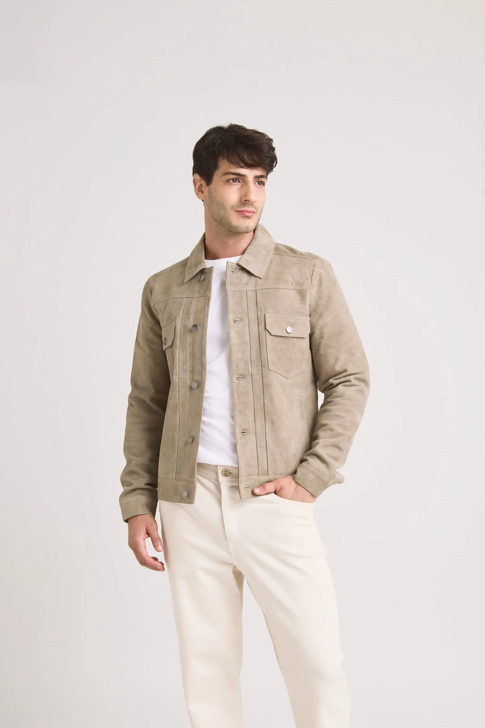 Chaqueta zambeze de gamuza para hombre cuello camisero