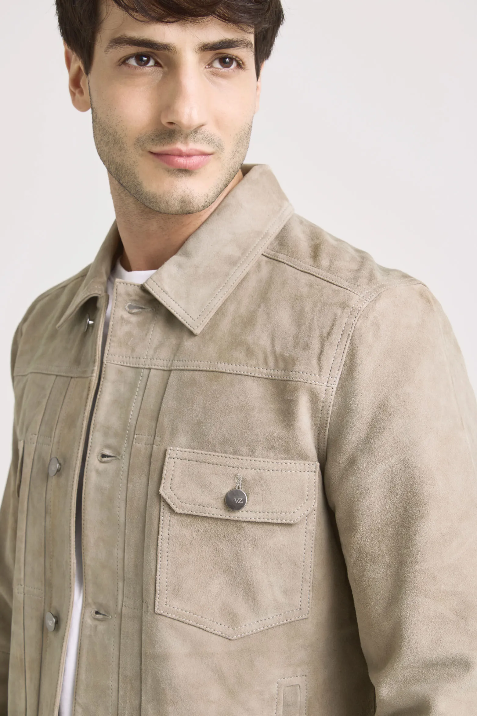 Chaqueta zambeze de gamuza para hombre cuello camisero