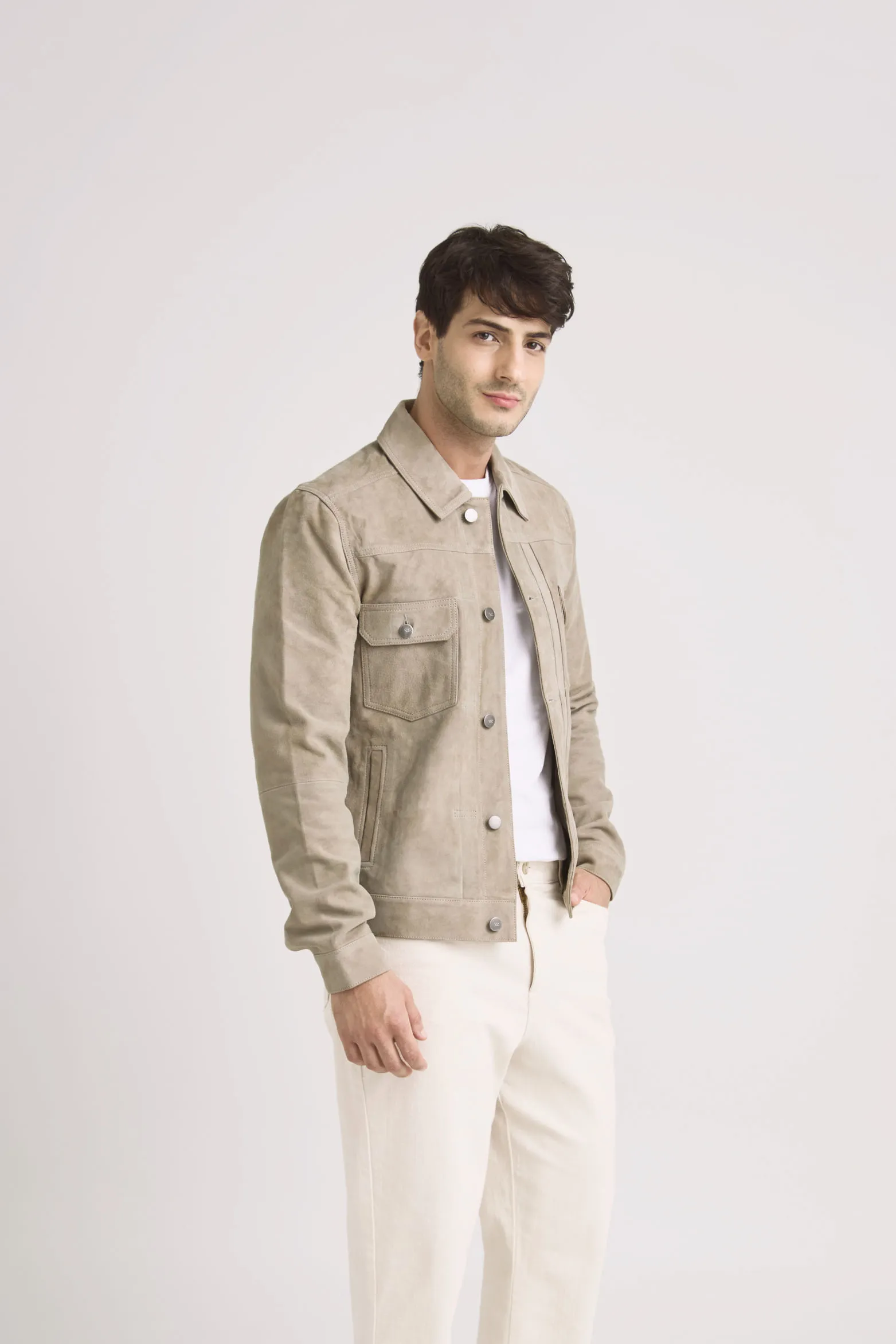 Chaqueta zambeze de gamuza para hombre cuello camisero