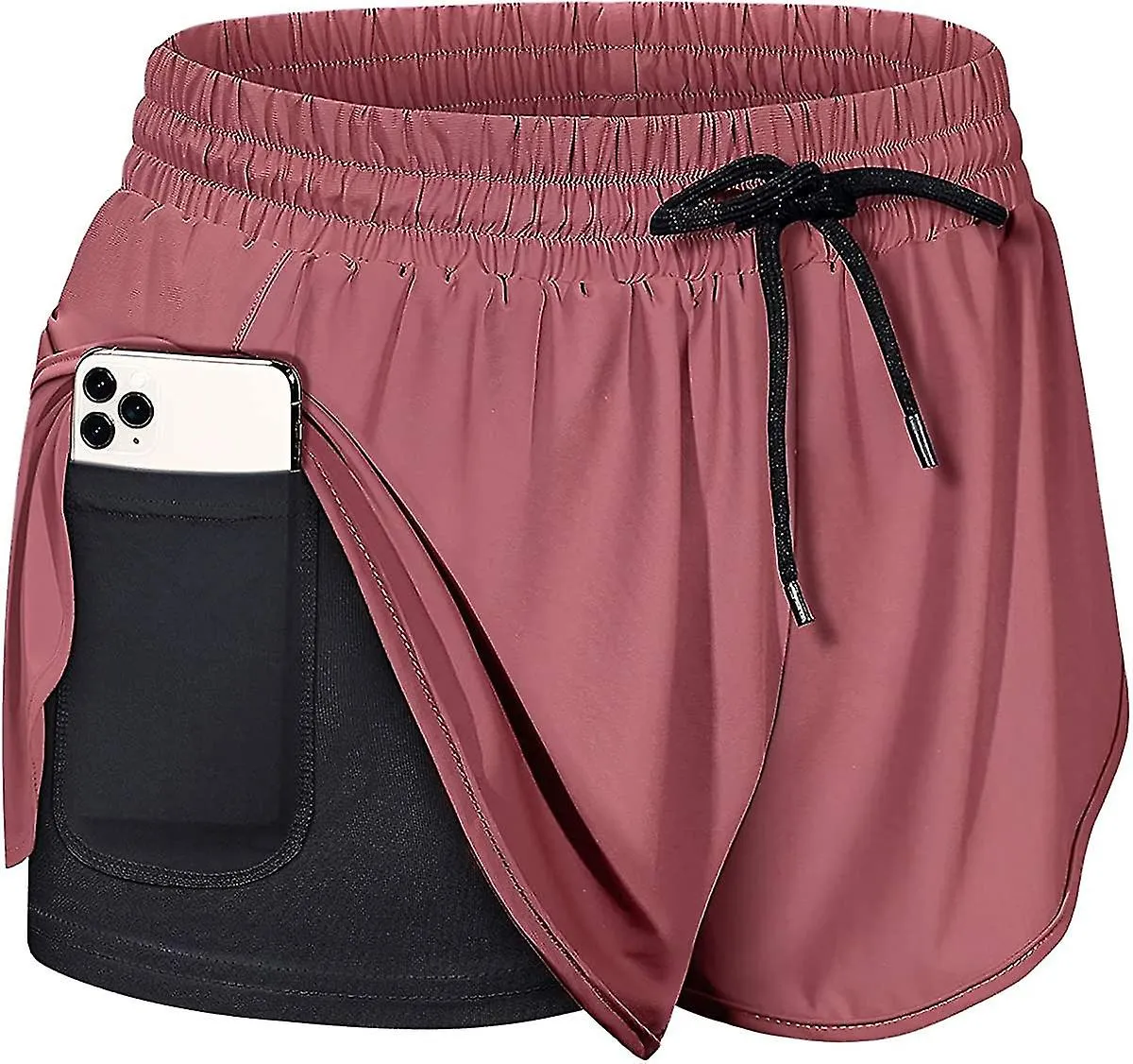 Cintura para mujeres Pantalones cortos atléticos para correr con forro bolsillo interior $mujeres Doble La