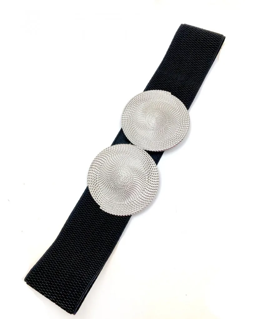 CINTURONES NEGROS ELASTICOS PARA MUJER CON DETALLE EN PLATEADO