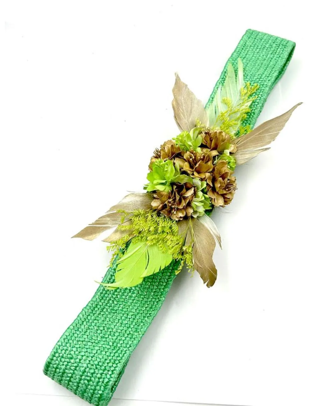 CINTURONES VERDES DE FIESTA Y BODA CON PLUMAS Y FLORES