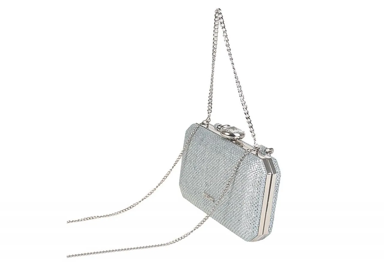 Clutch Tejido Plata Asa Cadena Boquilla Brillante