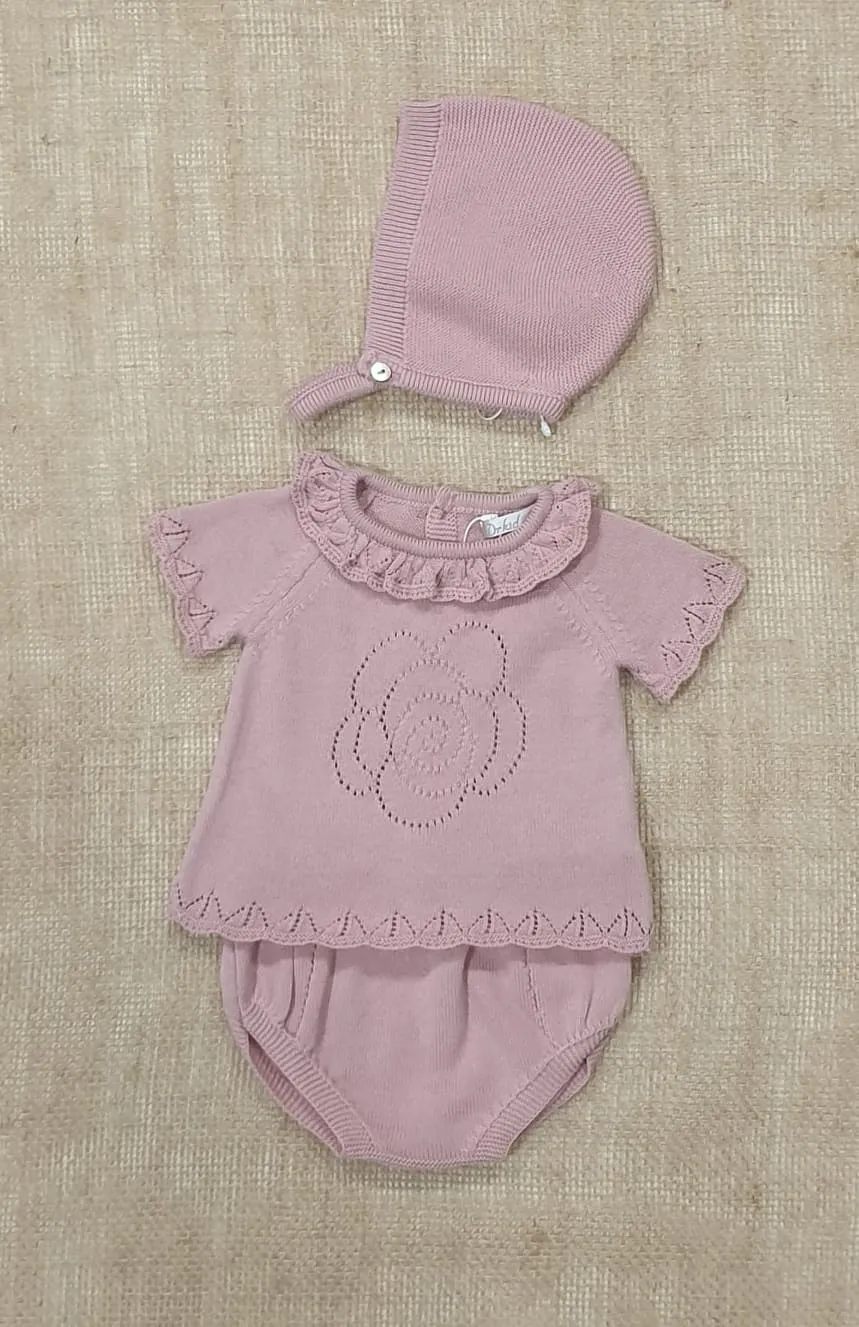 Conjunto punto bebé 100% Algodón DK KID R090061 Flor maquillaje