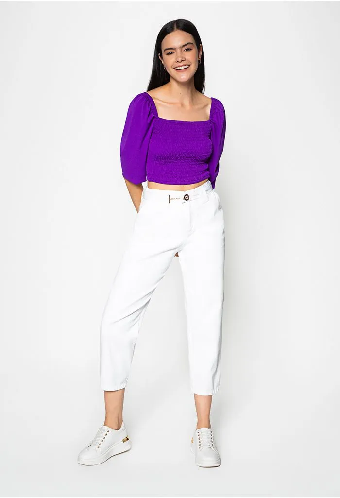 Crop top de manga 3/4 con volumen y deta