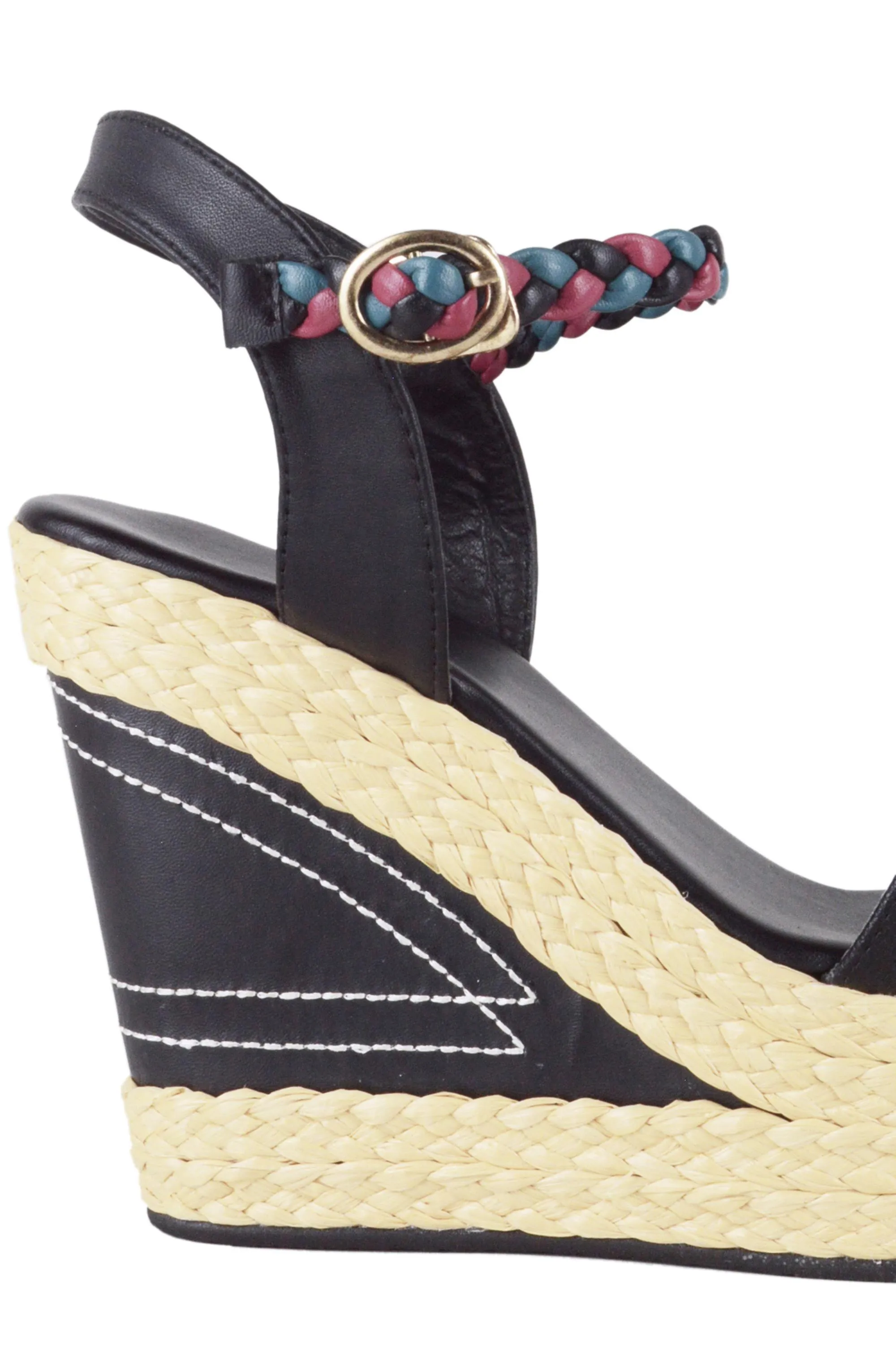 Cuñas de talón tejido LMS en color negro con bordado de flores