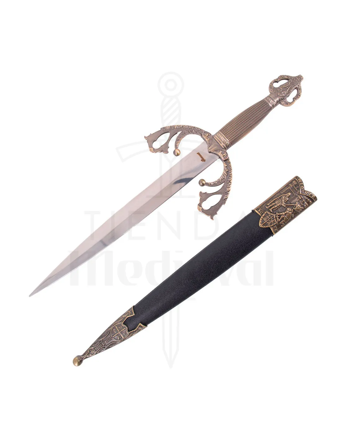 Daga medieval Tizona del Cid con vaina, acabado bronce