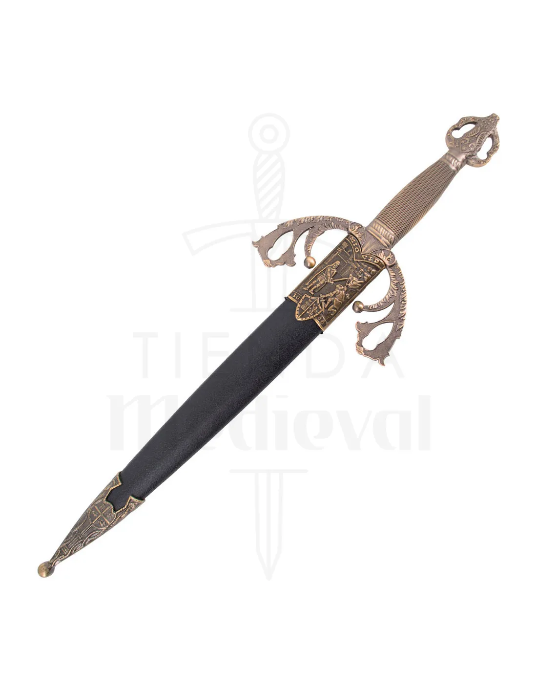 Daga medieval Tizona del Cid con vaina, acabado bronce