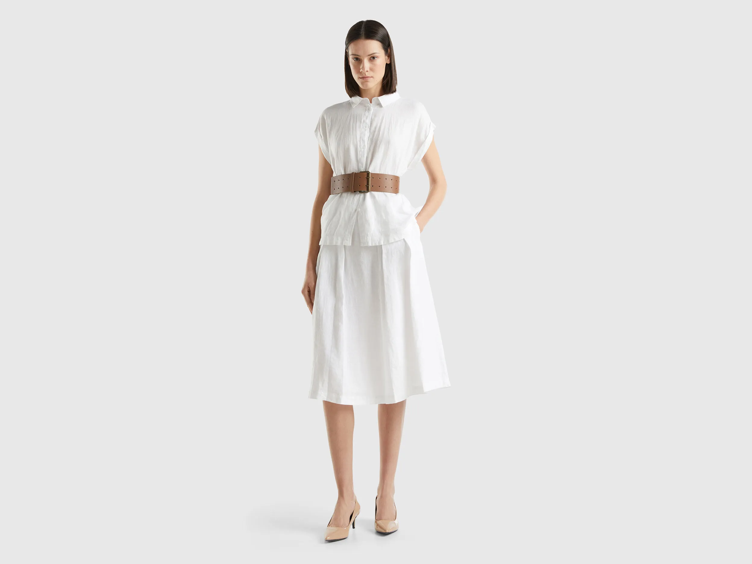 Falda midi de lino puro