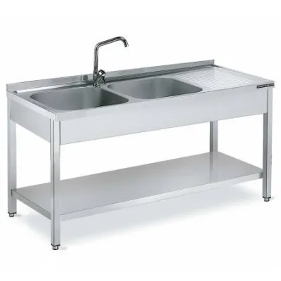 Fregadero con bastidor 2 senos 1350x500 escurridor der. Distform