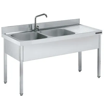 Fregadero con bastidor 2 senos 1350x500 escurridor der. Distform