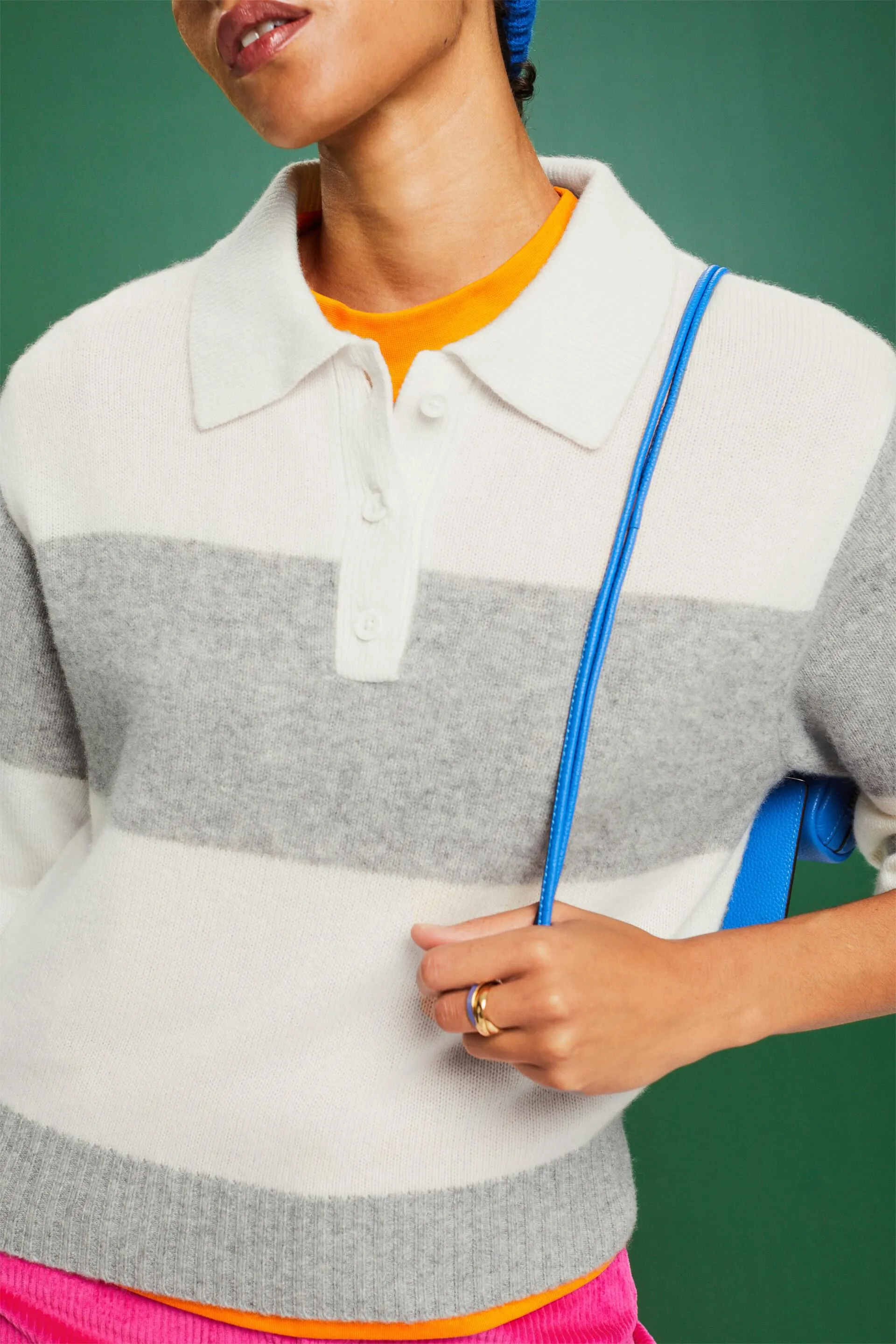 Jersey de cachemir a rayas con cuello de polo estilo rugby