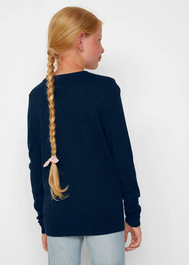 Jersey de punto con lentejuelas para niñas Azul oscuro