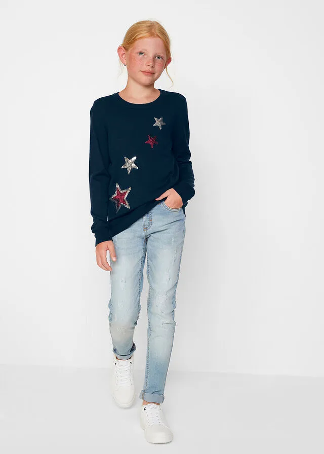 Jersey de punto con lentejuelas para niñas Azul oscuro
