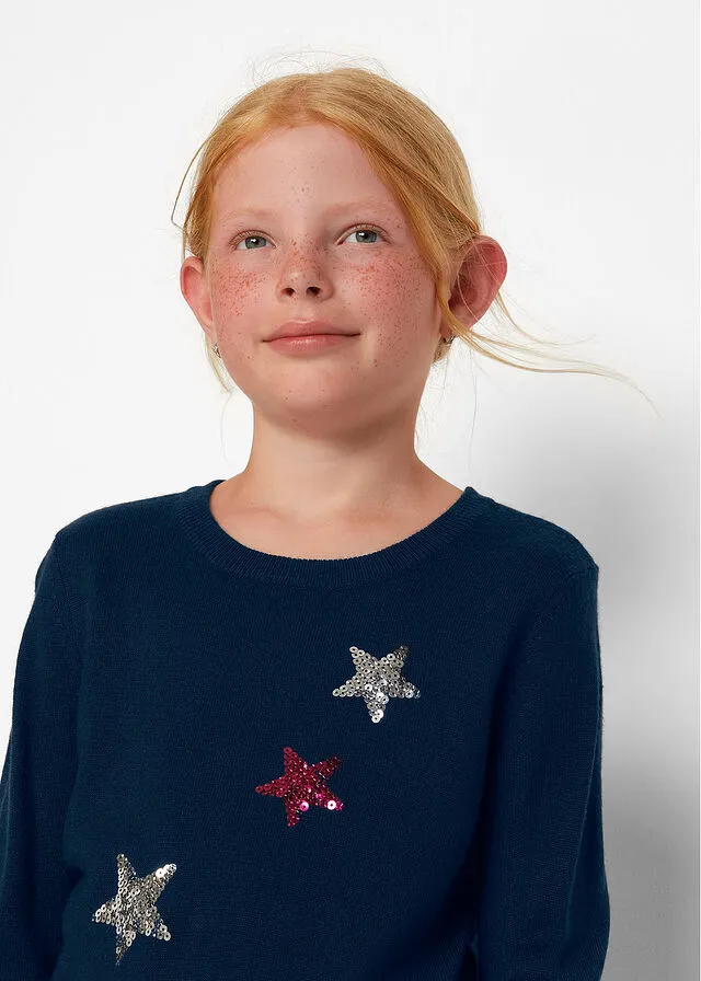 Jersey de punto con lentejuelas para niñas Azul oscuro
