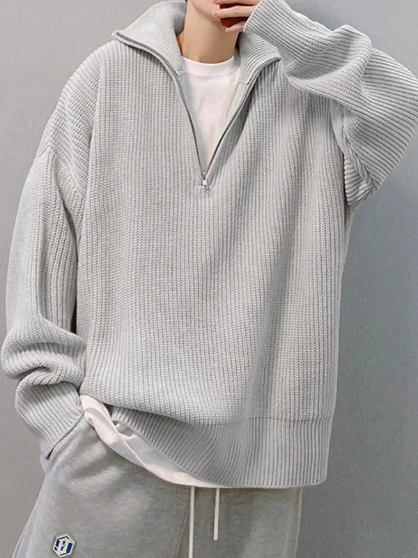 Jersey de punto liso con media cremallera para hombre